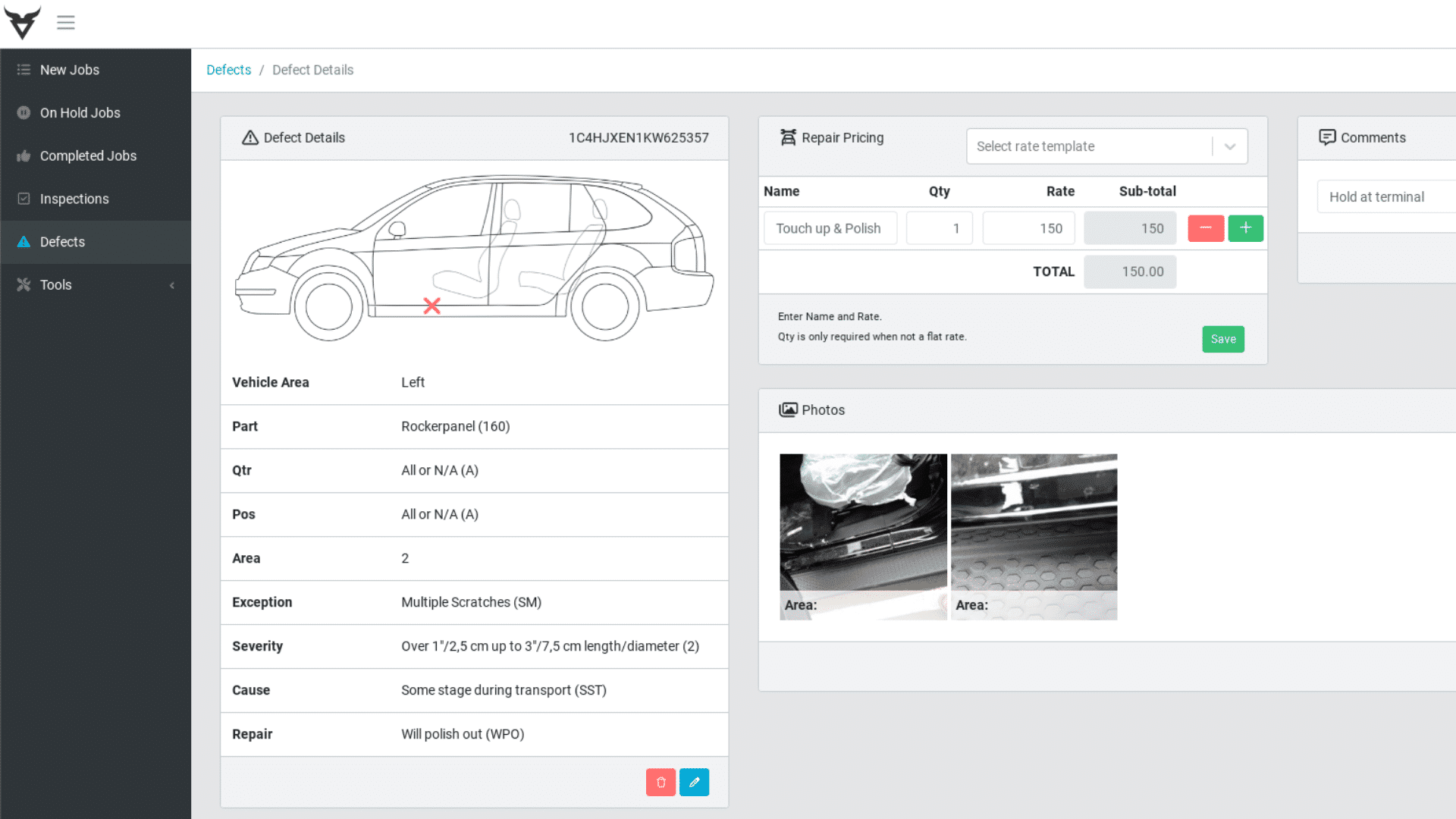 inspection software damage website dashboard